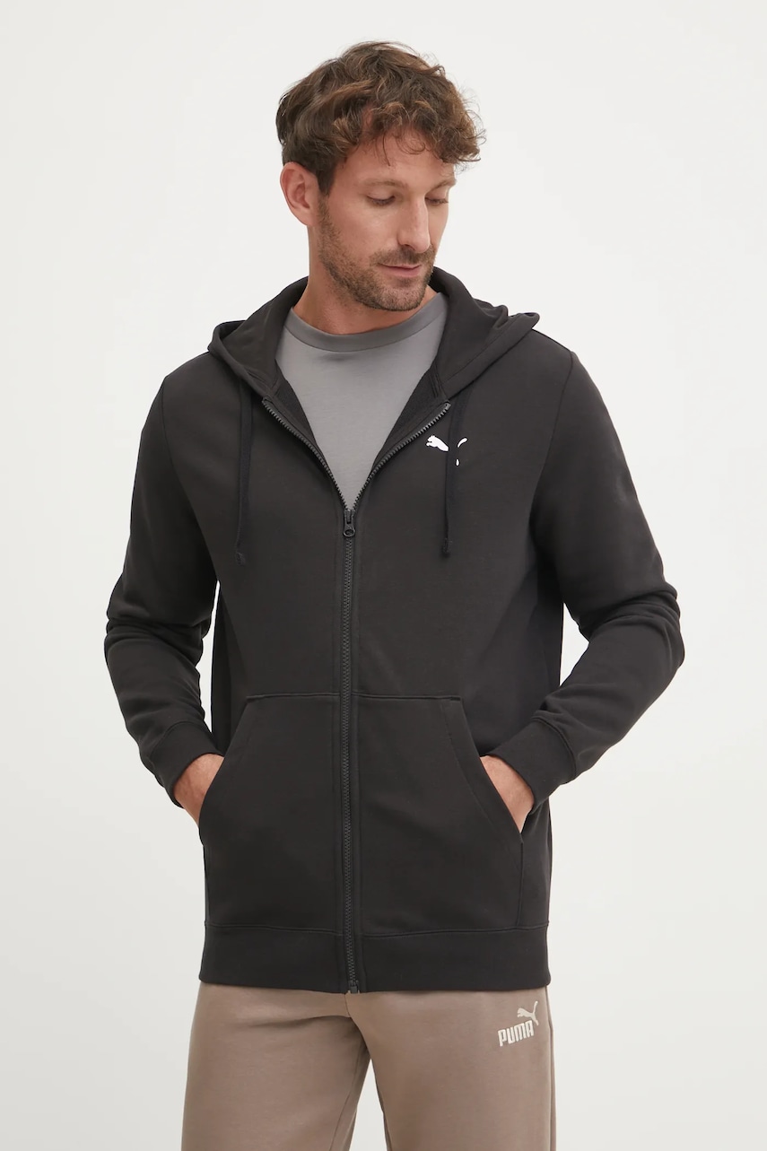Puma bluza barbati, culoarea negru, cu glugă, neted, 682592 Puma bluza barbati, culoarea negru, cu glugă, neted, 682592