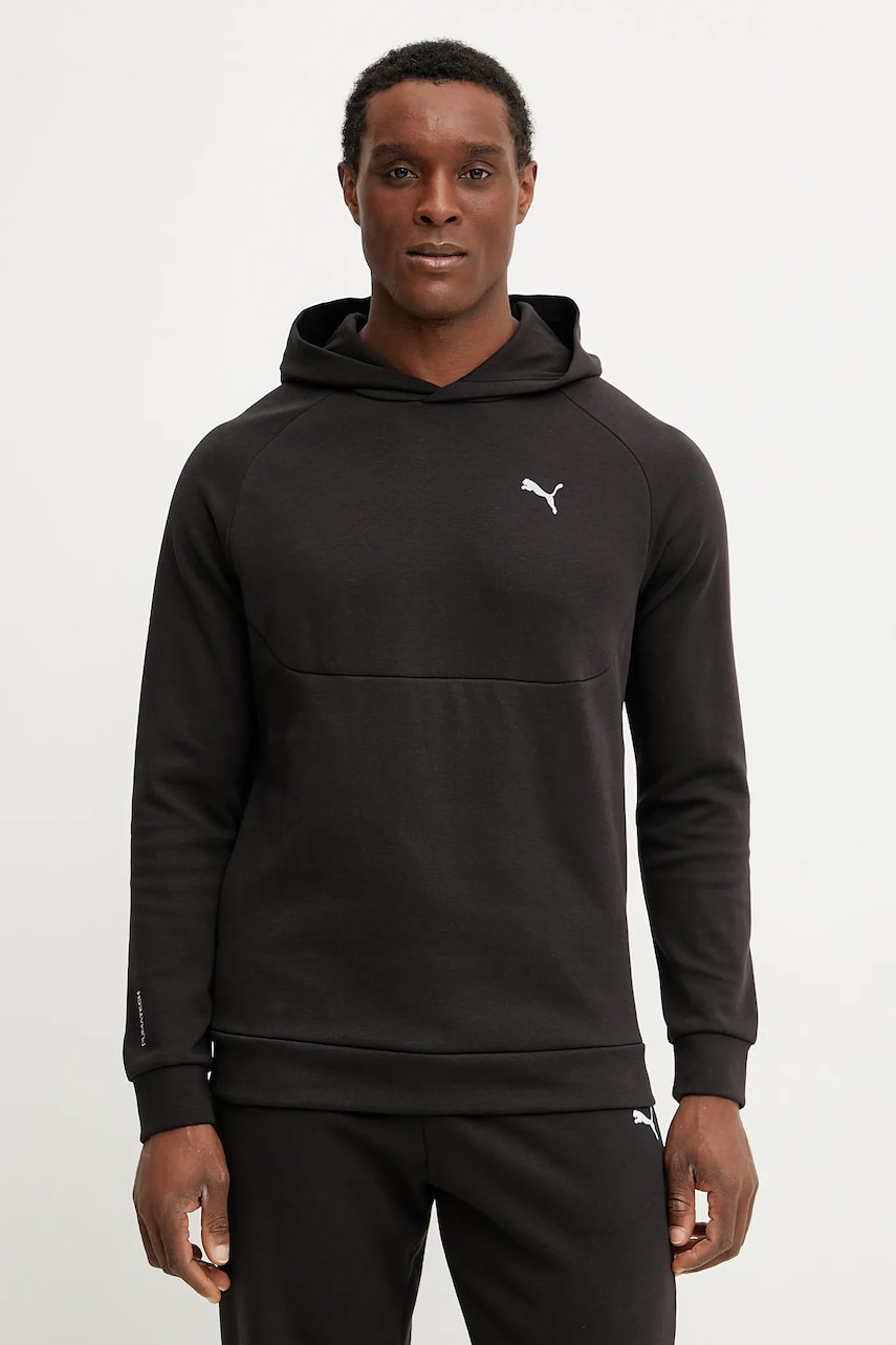 Puma bluza barbati, culoarea negru, cu glugă, neted, 684600