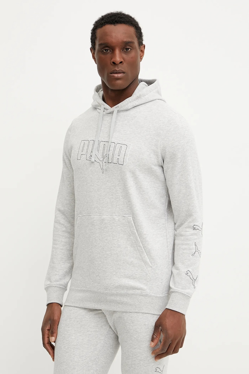 Puma bluza barbati, culoarea gri, cu gluga, cu imprimeu, 684665