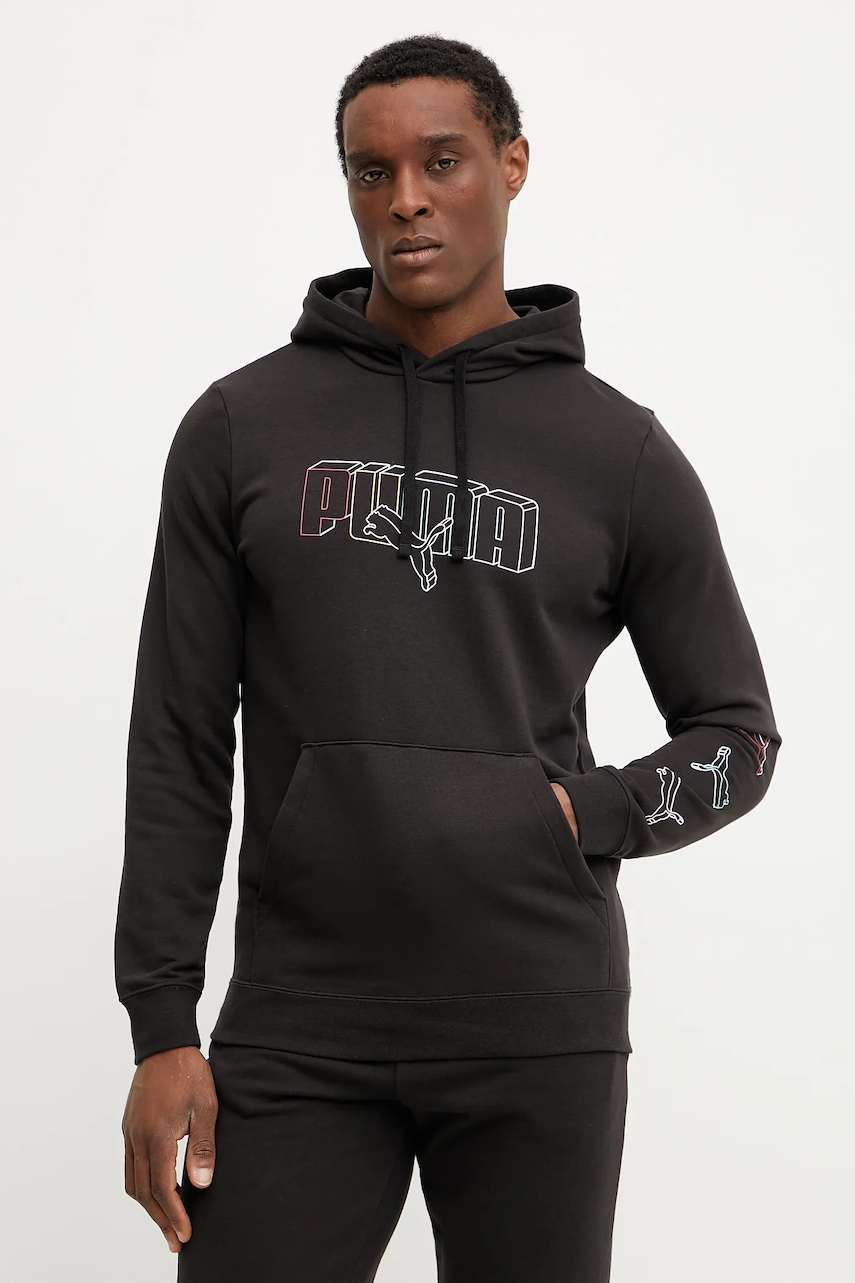 Puma bluza barbati, culoarea negru, cu glugă, cu imprimeu, 684665