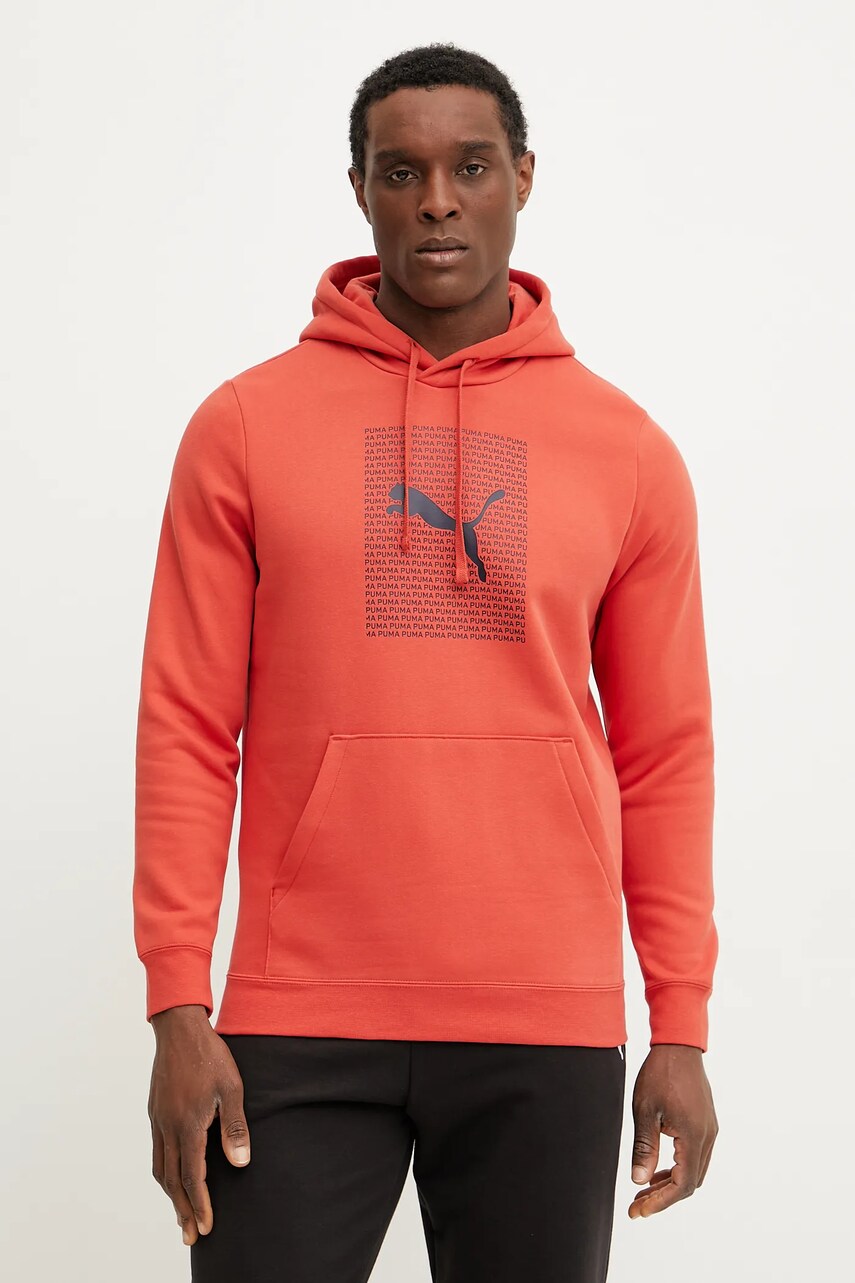 Puma bluza barbati, culoarea rosu, cu gluga, cu imprimeu, 684669