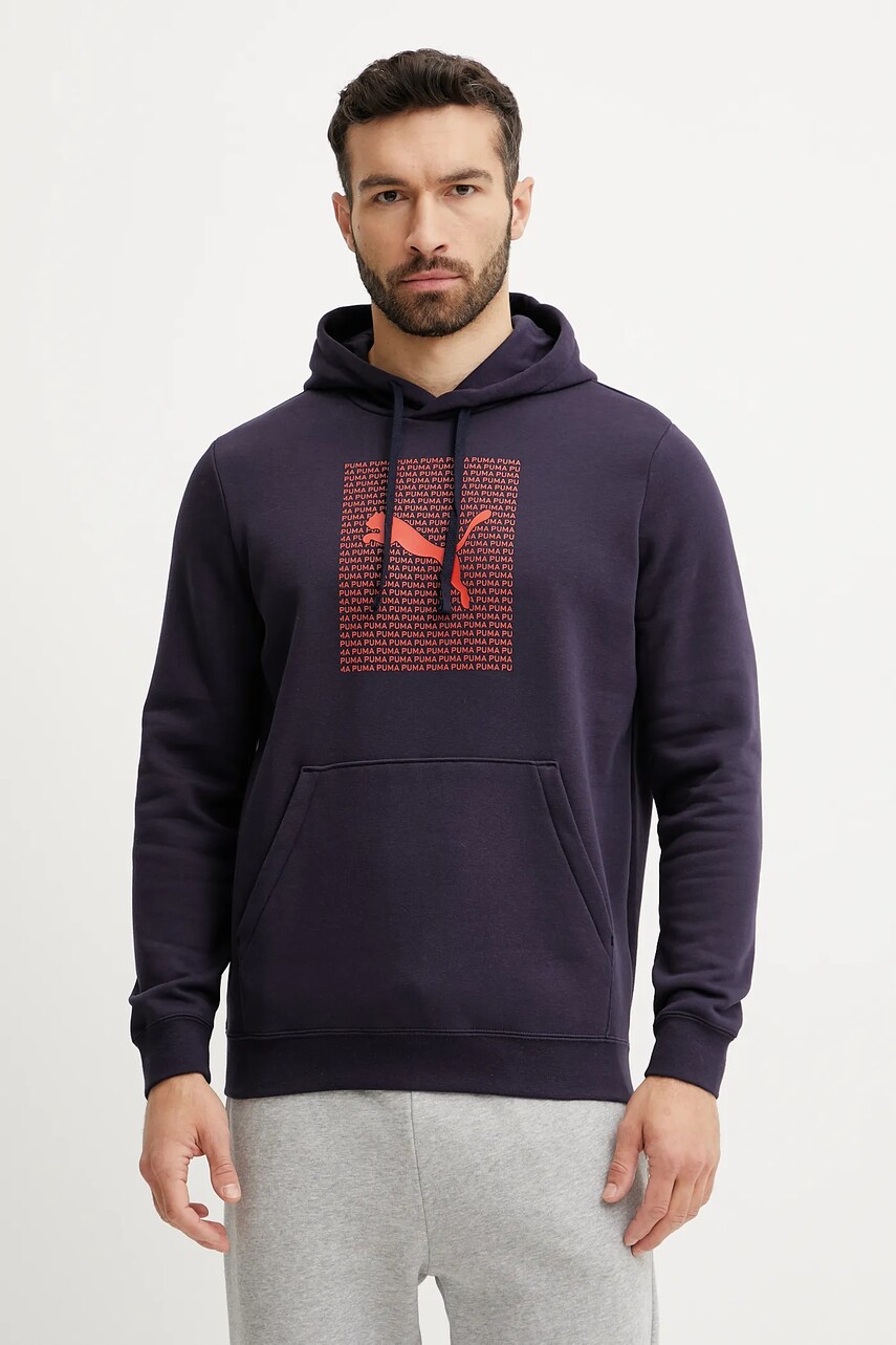 Puma bluza barbati, culoarea albastru marin, cu glugă, cu imprimeu, 684669