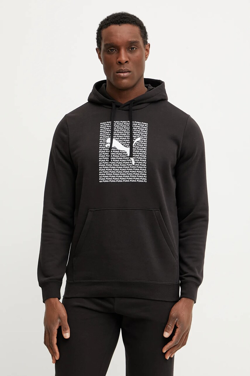Puma bluza barbati, culoarea negru, cu glugă, cu imprimeu, 684669