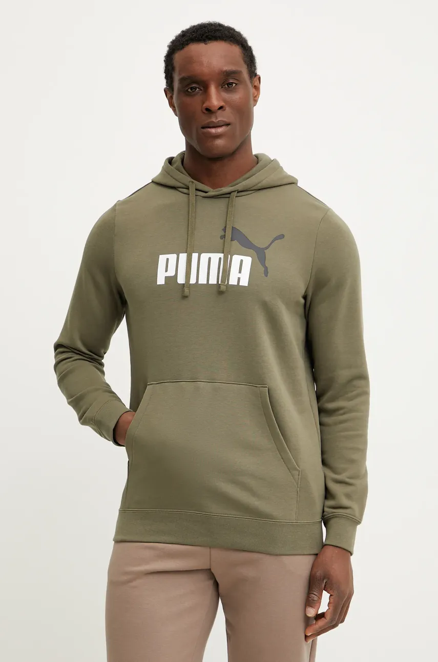 Puma bluza barbati, culoarea verde, cu glugă, cu imprimeu, 684712