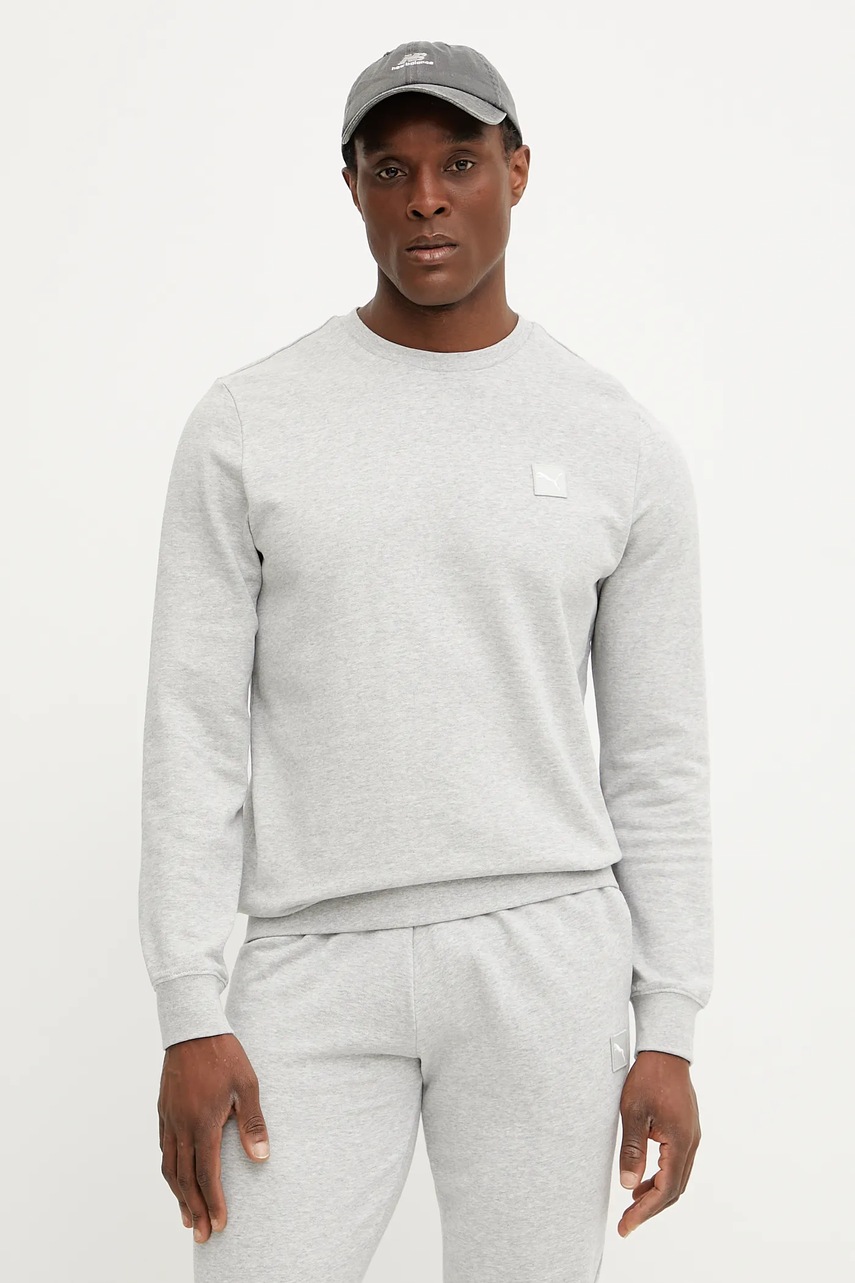 Puma hanorac de bumbac barbati, culoarea gri, cu imprimeu, 684727