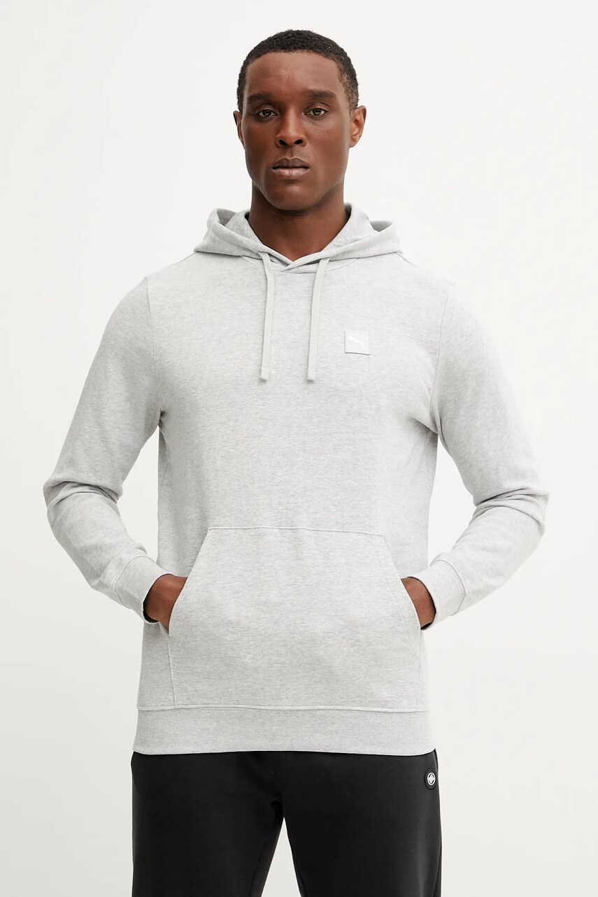 Puma hanorac de bumbac barbati, culoarea gri, cu gluga, neted, 684728