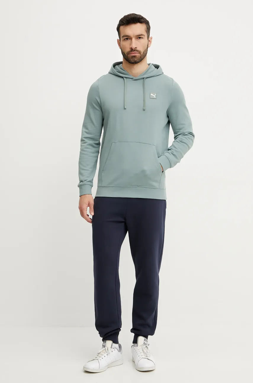 Хлопковая кофта Puma мужская цвет зелёный с капюшоном однотонная 684728 Хлопковая кофта Puma мужская цвет зелёный с капюшоном однотонная 684728