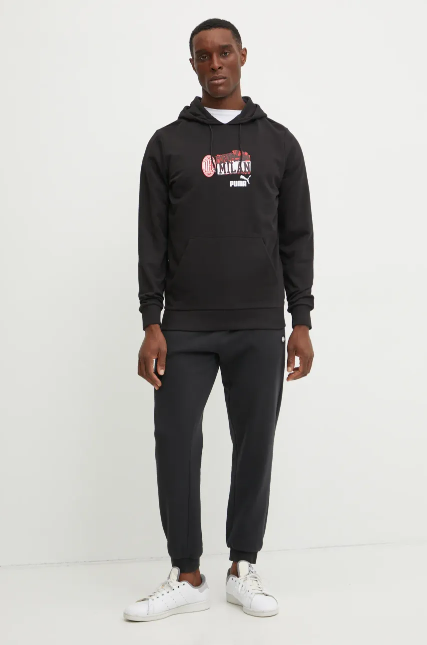 Хлопковая кофта Puma мужская цвет чёрный с капюшоном с принтом 779323 Хлопковая кофта Puma мужская цвет чёрный с капюшоном с принтом 779323