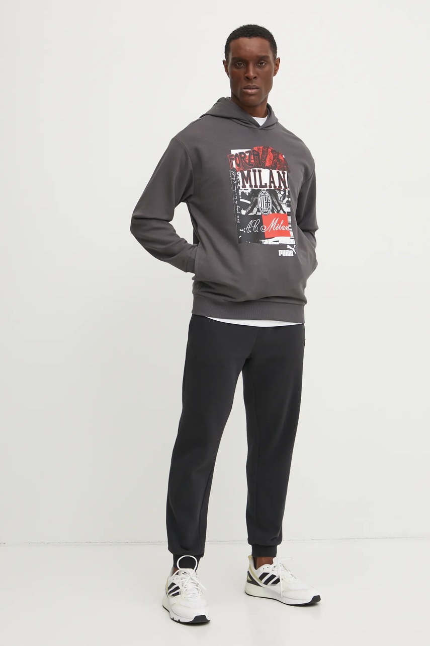 Хлопковая кофта Puma мужская цвет серый с капюшоном с принтом 779334 Хлопковая кофта Puma мужская цвет серый с капюшоном с принтом 779334