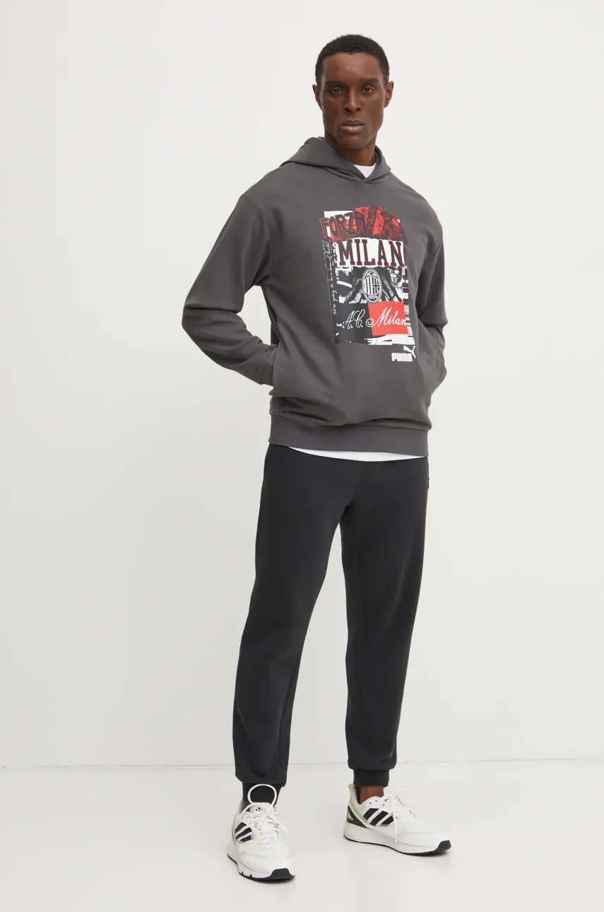 Хлопковая кофта Puma мужская цвет серый с капюшоном с принтом 779334 Хлопковая кофта Puma мужская цвет серый с капюшоном с принтом 779334