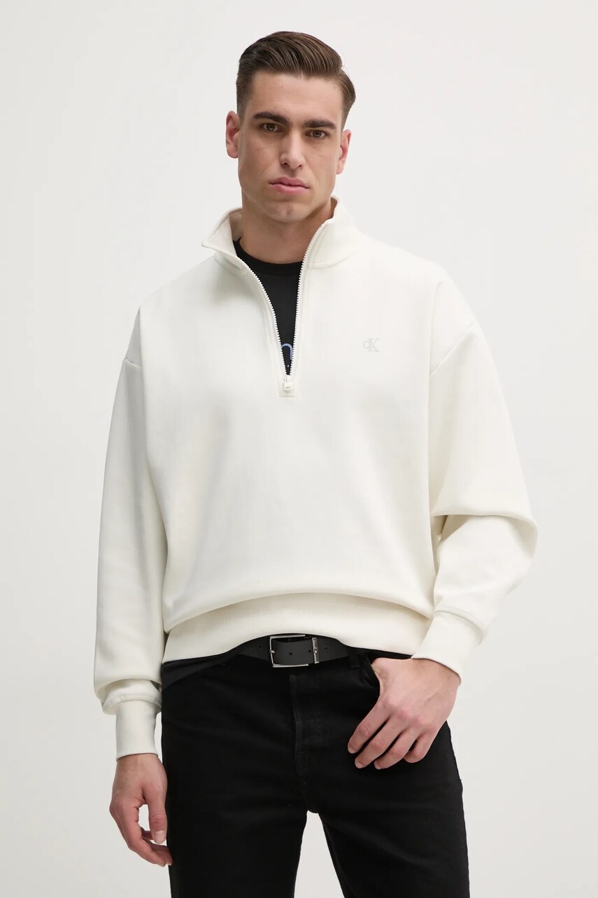 Levně Mikina Calvin Klein Jeans pánská, bílá barva, hladká, J30J327225