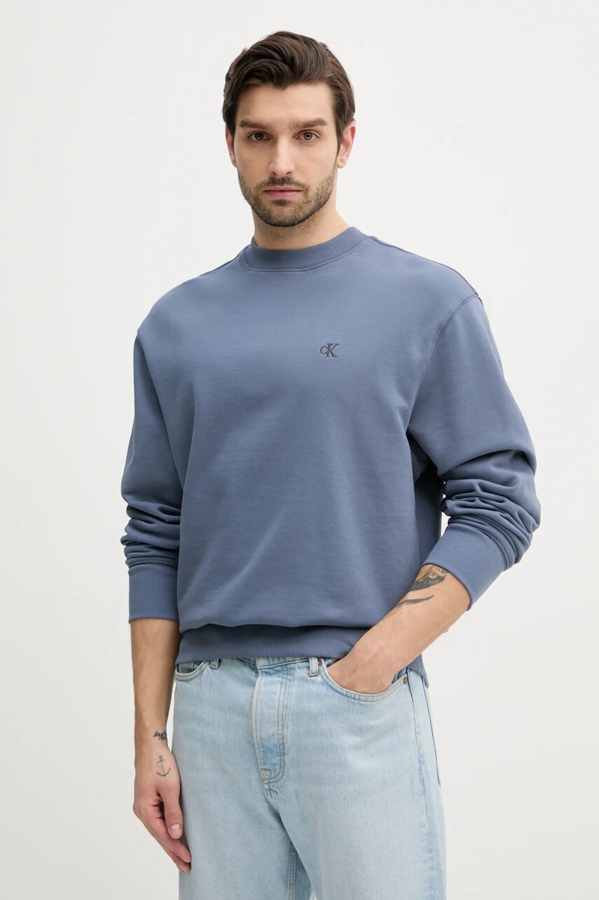 Levně Bavlněná mikina Calvin Klein Jeans pánská, modrá barva, hladká, J30J327228