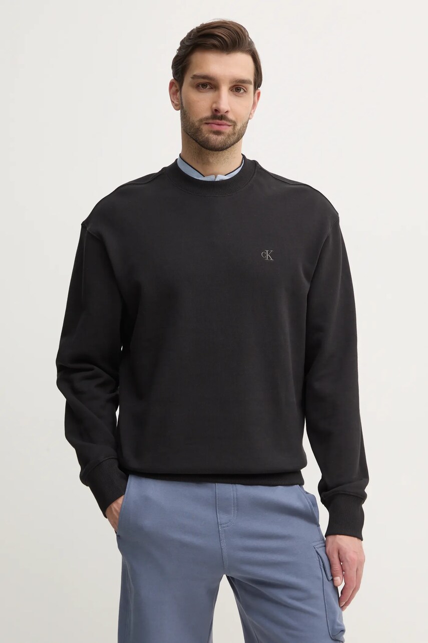Levně Bavlněná mikina Calvin Klein Jeans pánská, černá barva, hladká, J30J327228