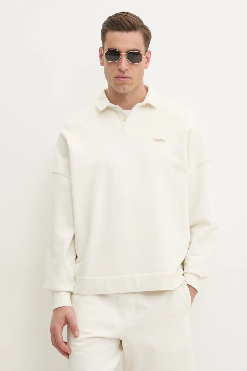 Levně Bavlněná mikina Calvin Klein Jeans pánská, béžová barva, hladká, J30J327229