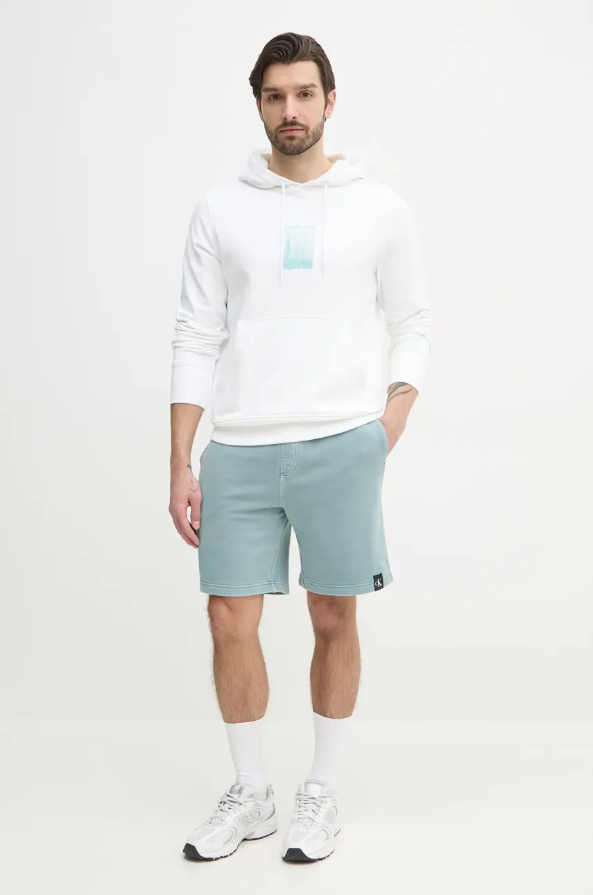 Хлопковая кофта Calvin Klein Jeans мужская цвет белый с капюшоном с принтом J30J327525 Хлопковая кофта Calvin Klein Jeans мужская цвет белый с капюшоном с принтом J30J327525