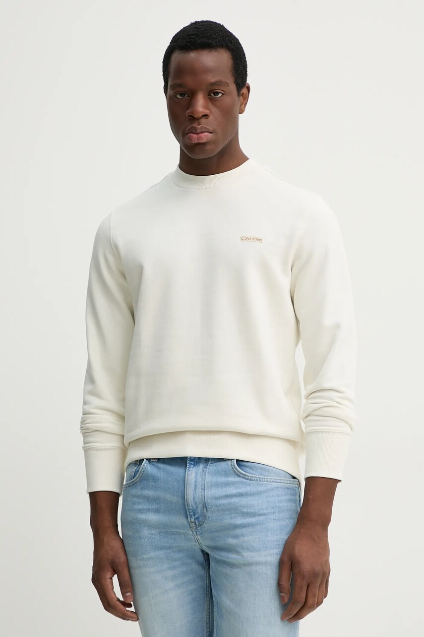 Levně Bavlněná mikina Calvin Klein Jeans pánská, béžová barva, hladká, J30J327530