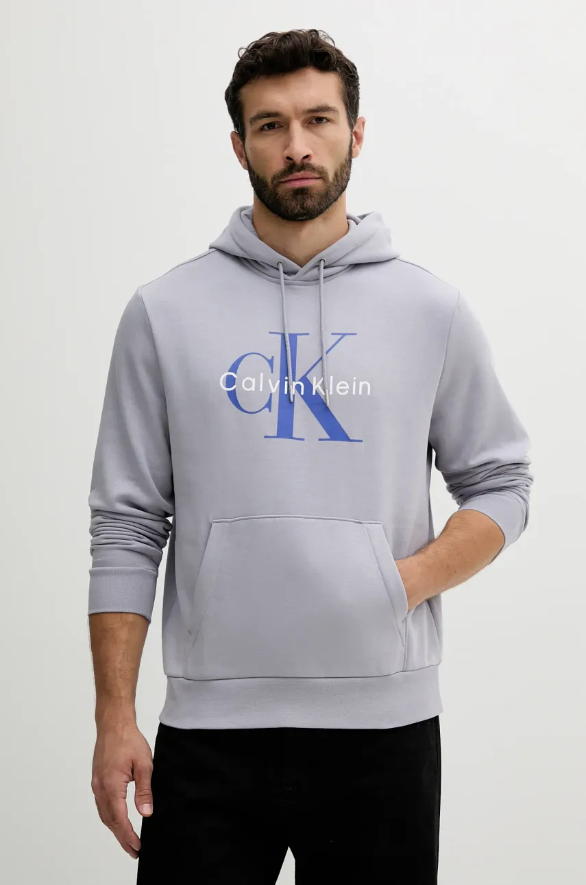 Levně Mikina Calvin Klein Jeans pánská, fialová barva, s kapucí, s potiskem, LV040BM800