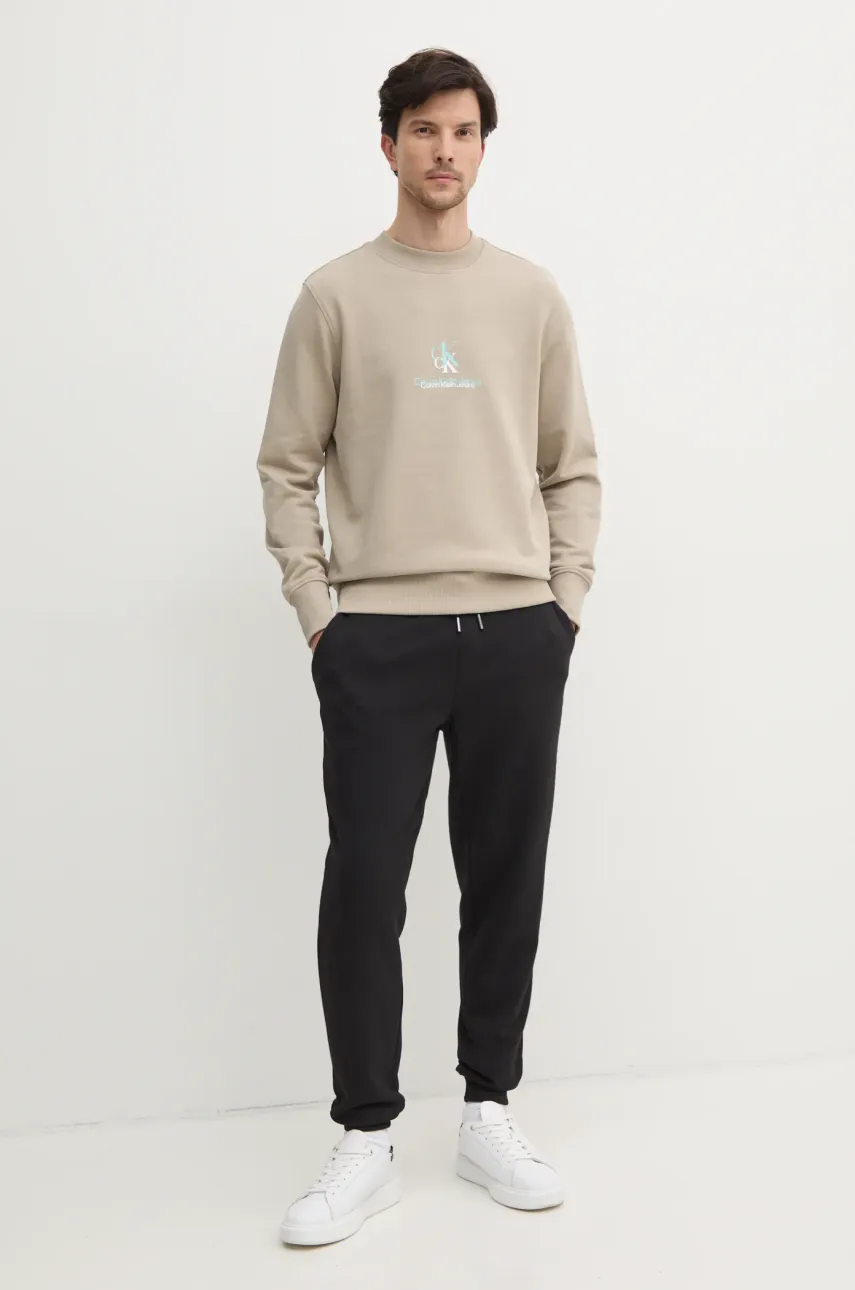 Хлопковая кофта Calvin Klein Jeans мужская цвет бежевый с принтом J30J327470 Хлопковая кофта Calvin Klein Jeans мужская цвет бежевый с принтом J30J327470