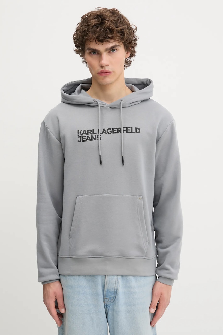 Levně Mikina Karl Lagerfeld Jeans pánská, černá barva, s kapucí, s potiskem, A2M20049