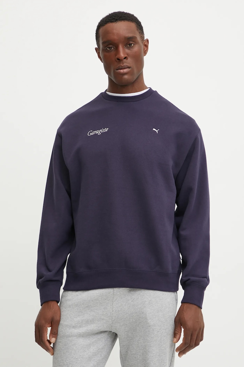 Puma hanorac de bumbac barbati, culoarea albastru marin, cu imprimeu, 629344