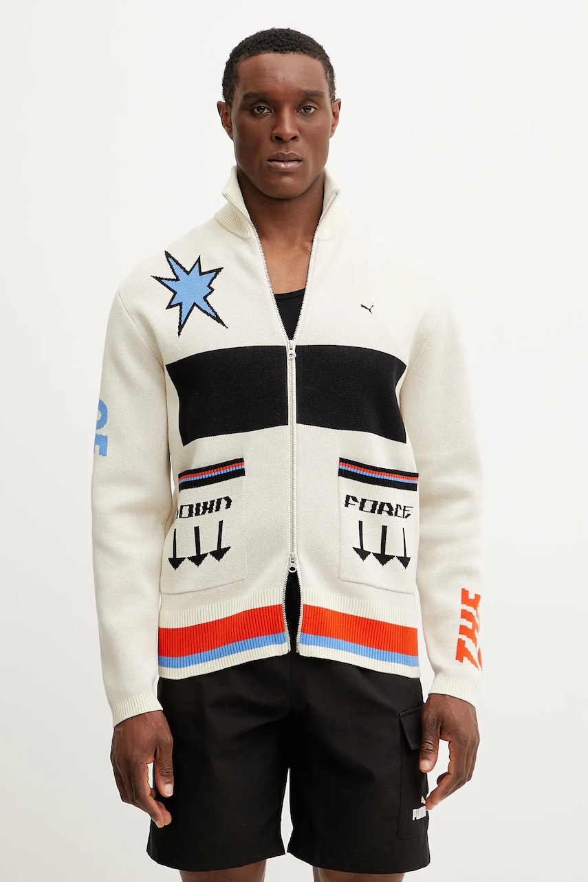 Puma cardigan barbati, culoarea bej, 629416
