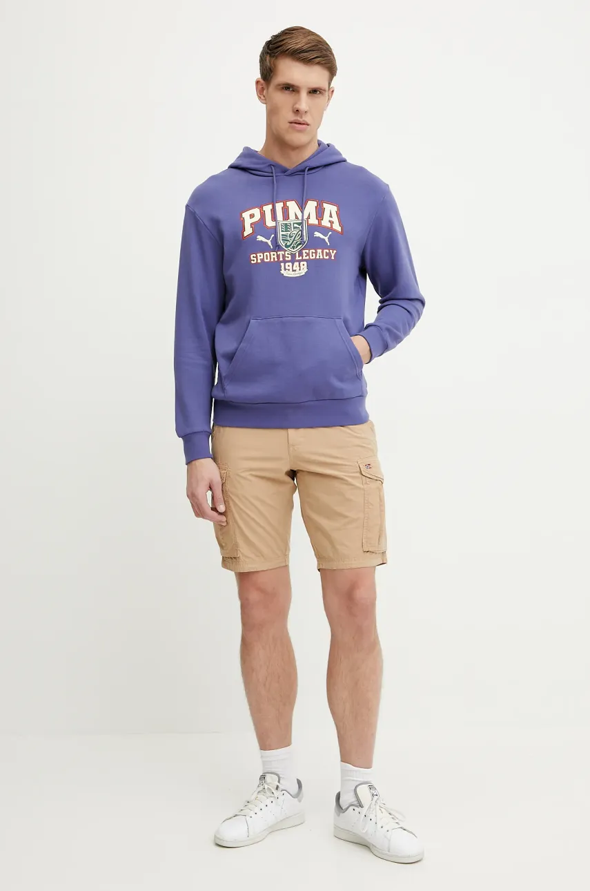Хлопковая кофта Puma мужская цвет фиолетовый с капюшоном с принтом 629629 Хлопковая кофта Puma мужская цвет фиолетовый с капюшоном с принтом 629629