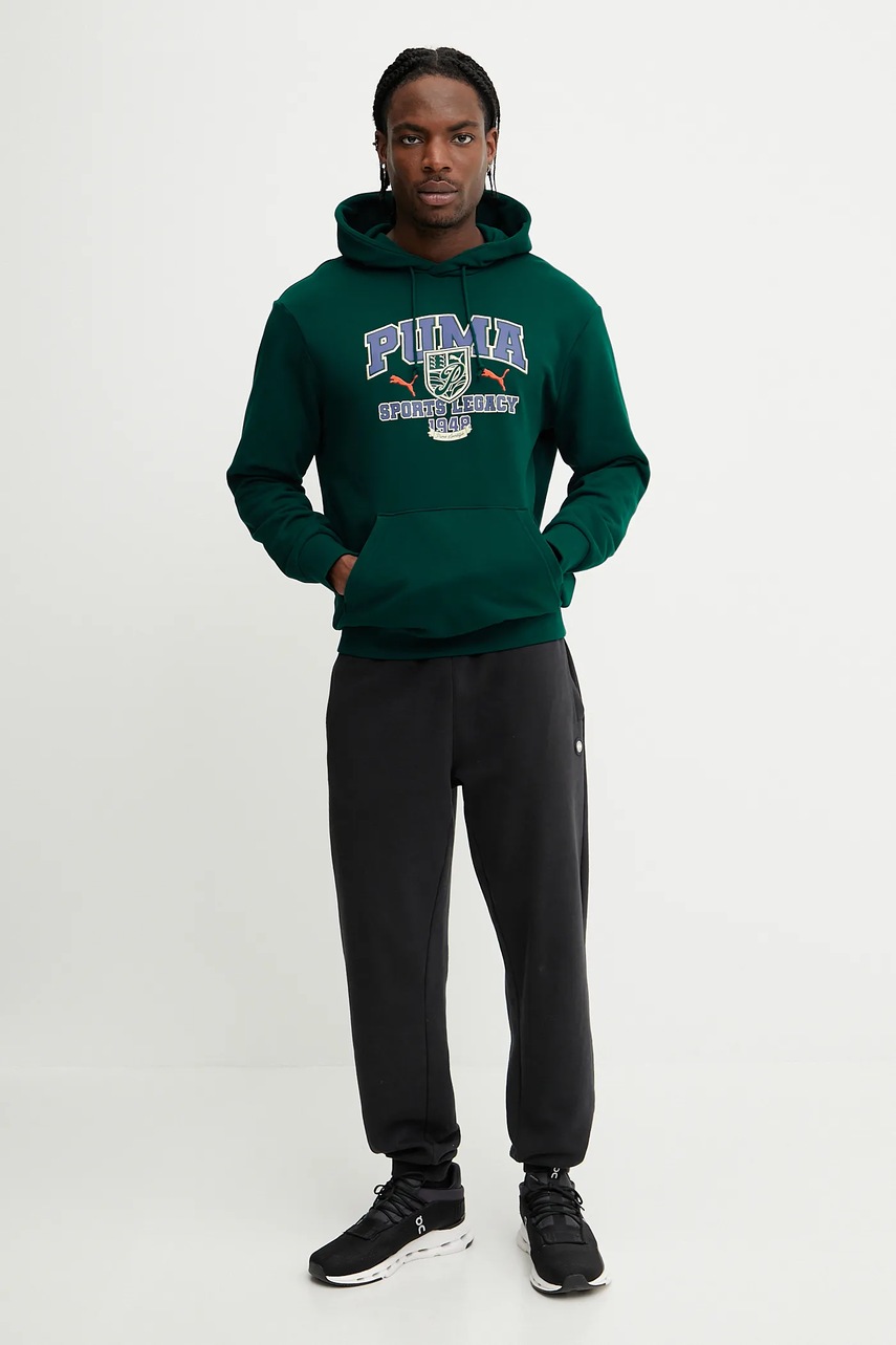 Хлопковая кофта Puma мужская цвет зелёный с капюшоном с принтом 629629