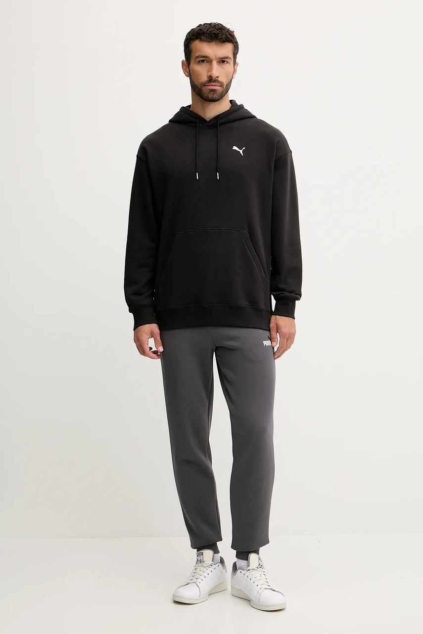 Хлопковая кофта Puma цвет чёрный с капюшоном однотонная 629648