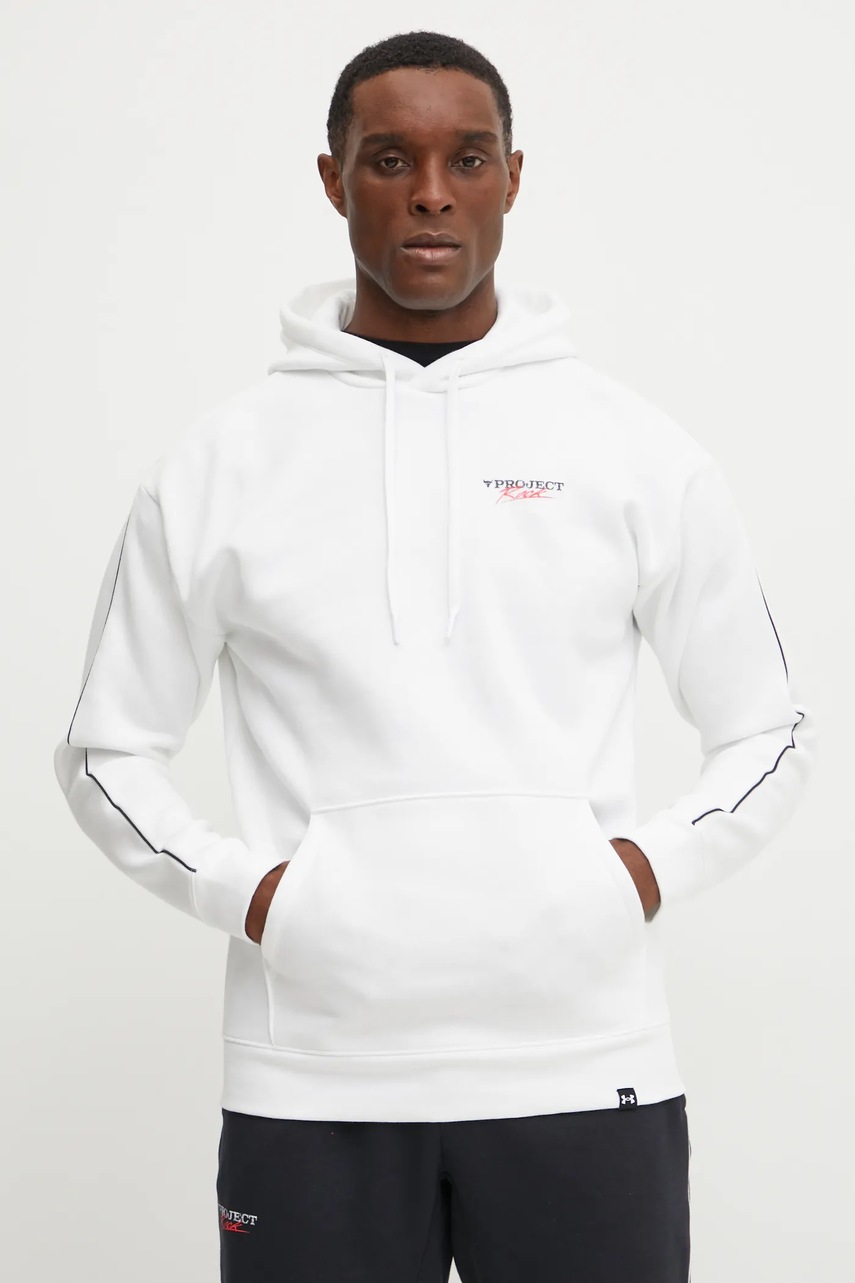 Μπλούζα Under Armour Project Rock χρώμα: άσπρο, με κουκούλα, 1389916 φωτογραφία