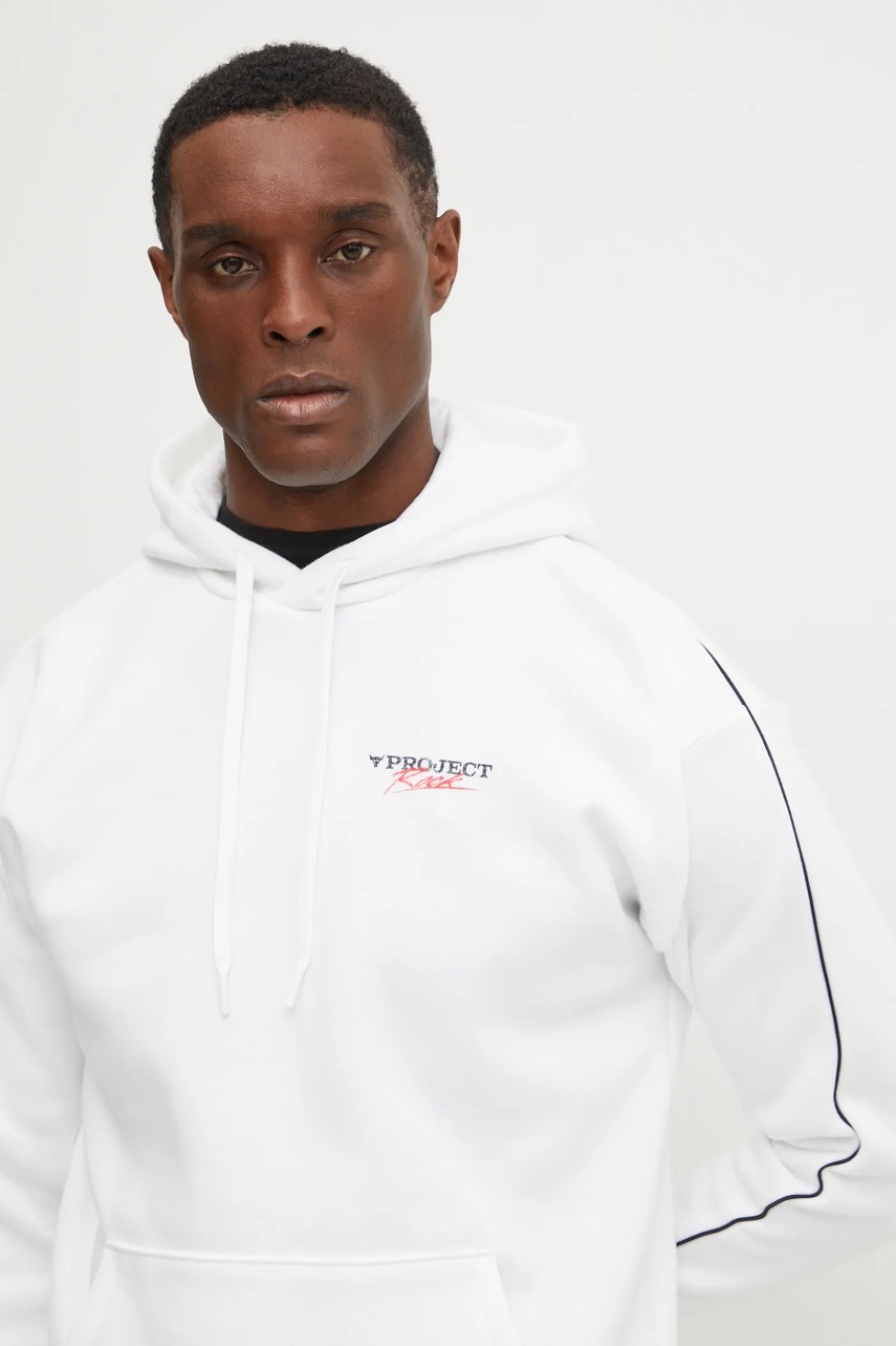 Μπλούζα Under Armour Project Rock χρώμα: άσπρο, με κουκούλα, 1389916 φωτογραφία