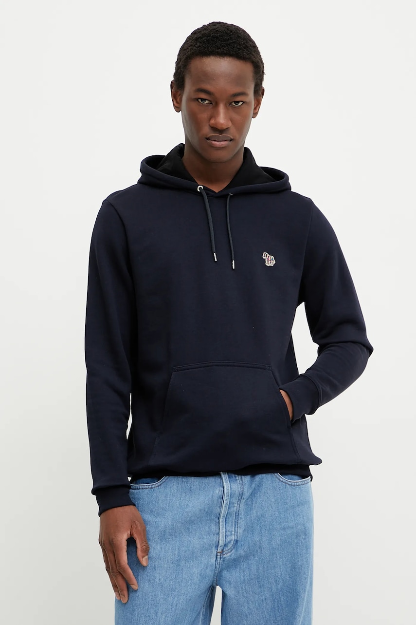 Levně Bavlněná mikina PS Paul Smith pánská, tmavomodrá barva, s kapucí, hladká, M2R.284S.KZEBRA