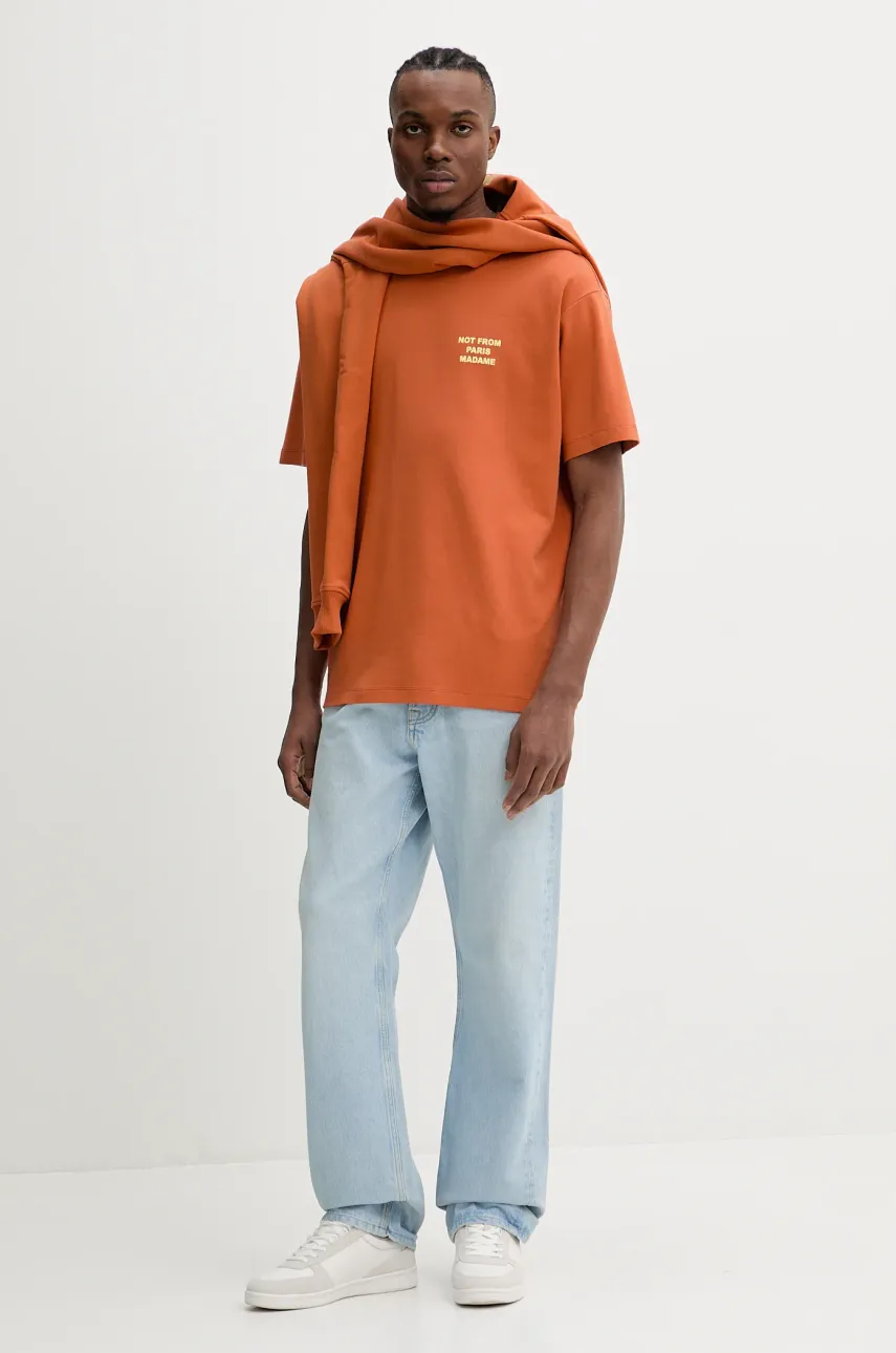 Хлопковая кофта Drôle de Monsieur Le Hoodie Slogan мужская цвет оранжевый с капюшоном однотонная G-HO162-CO127-RT Хлопковая кофта Drôle de Monsieur Le Hoodie Slogan мужская цвет оранжевый с капюшоном однотонная G-HO162-CO127-RT
