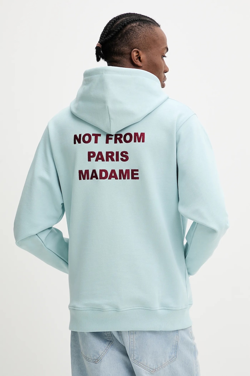 Drôle de Monsieur hanorac de bumbac Le Hoodie Slogan barbati, culoarea turcoaz, cu glugă, cu imprimeu, G-HO162-CO127-LBE Drôle de Monsieur hanorac de bumbac Le Hoodie Slogan barbati, culoarea turcoaz, cu glugă, cu imprimeu, G-HO162-CO127-LBE