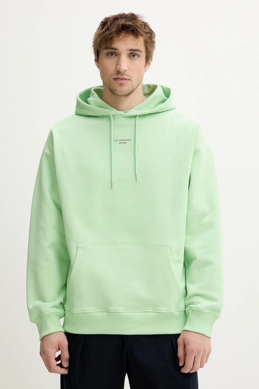 Drôle de Monsieur hanorac de bumbac Le Hoodie Slogan Classique bărbați, culoarea verde, cu glugă, cu imprimeu, G-HO161-CO127-LGN Drôle de Monsieur hanorac de bumbac Le Hoodie Slogan Classique bărbați, culoarea verde, cu glugă, cu imprimeu, G-HO161-CO127-LGN