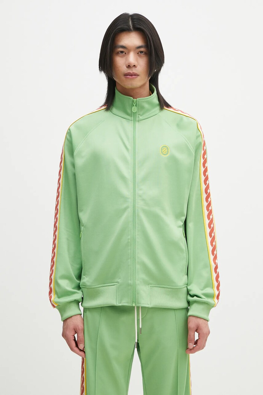Drôle de Monsieur bluza La Track jacket Tresse barbati, culoarea verde, cu imprimeu, G-SJ007-PL135-AV