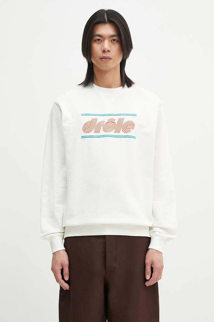 Drôle de Monsieur hanorac de bumbac Le Sweatshirt Pique Tennis barbati, culoarea alb, cu imprimeu, G-SW164-CO162-OW