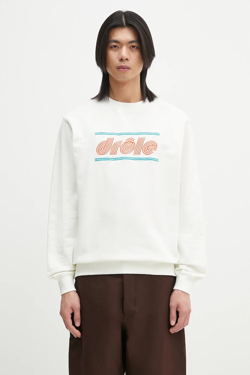 Drôle de Monsieur hanorac de bumbac Le Sweatshirt Pique Tennis barbati, culoarea alb, cu imprimeu, G-SW164-CO162-OW