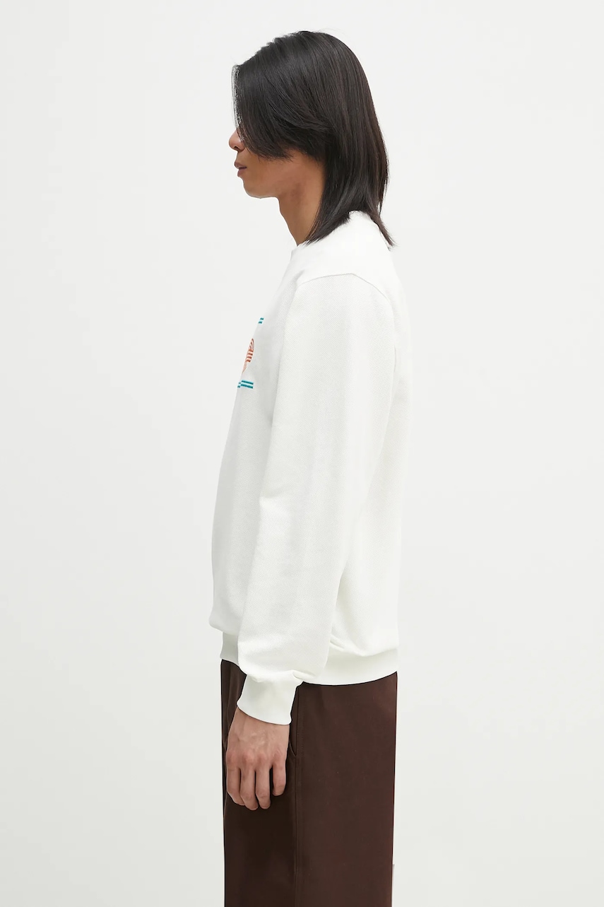 Хлопковая кофта Drôle de Monsieur Le Sweatshirt Pique Tennis мужская цвет белый с аппликацией G-SW164-CO162-OW Хлопковая кофта Drôle de Monsieur Le Sweatshirt Pique Tennis мужская цвет белый с аппликацией G-SW164-CO162-OW