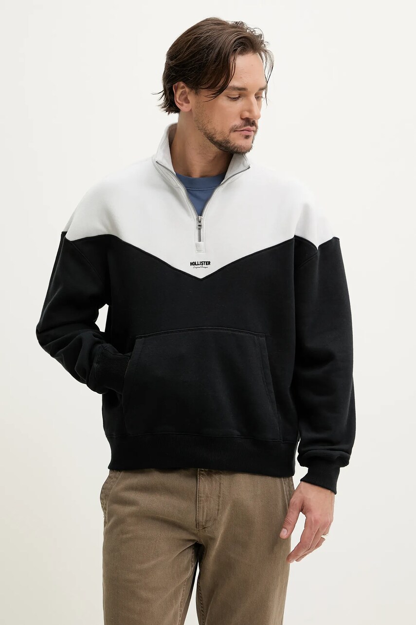 Hollister Co. bluza barbati, culoarea negru, neted, KI322-5005