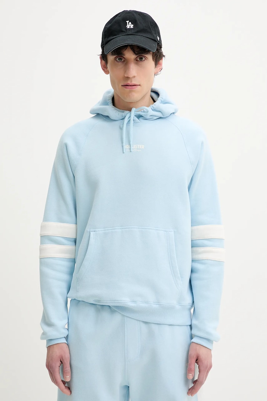 Levně Mikina Hollister Co. pánská, modrá barva, s kapucí, s aplikací, KI322-5006