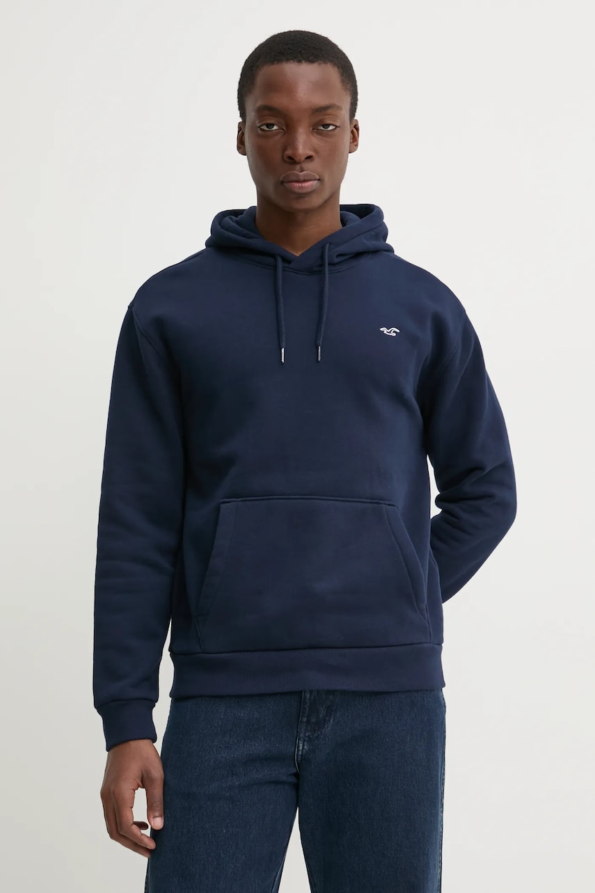 Hollister Co. bluza barbati, culoarea albastru marin, cu glugă, neted, KI322-5034 Hollister Co. bluza barbati, culoarea albastru marin, cu glugă, neted, KI322-5034