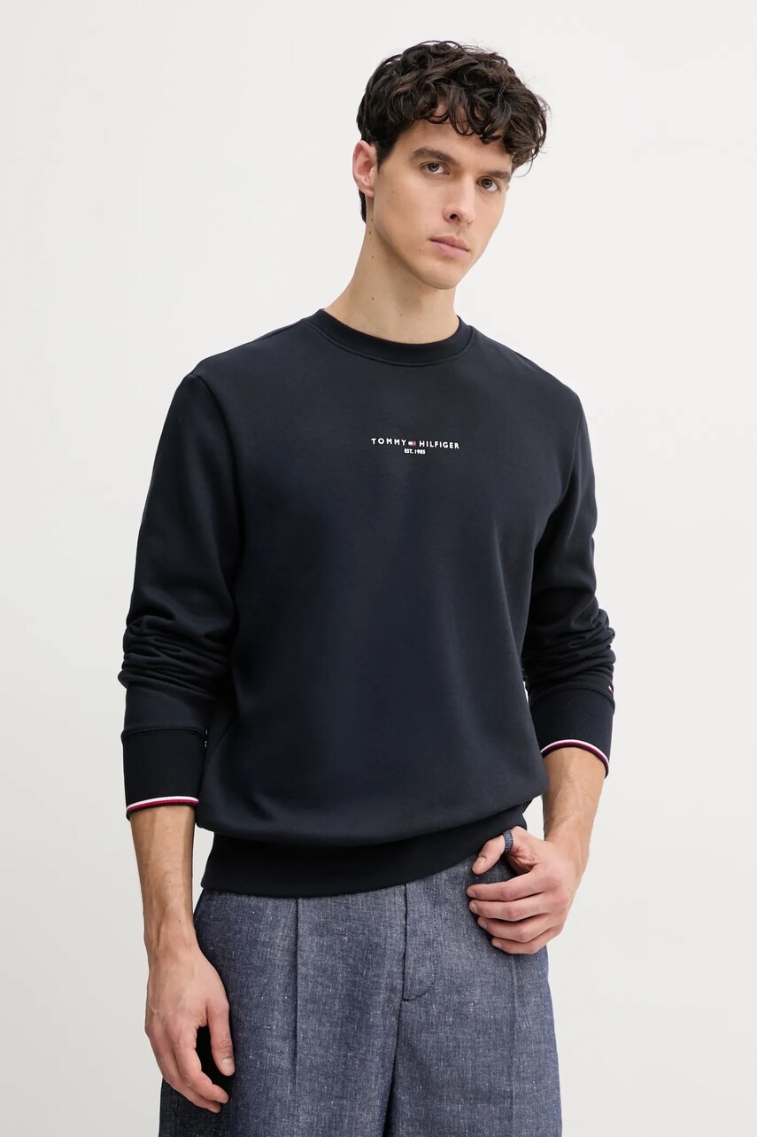 Levně Mikina Tommy Hilfiger pánská, tmavomodrá barva, s potiskem, MW0MW37471