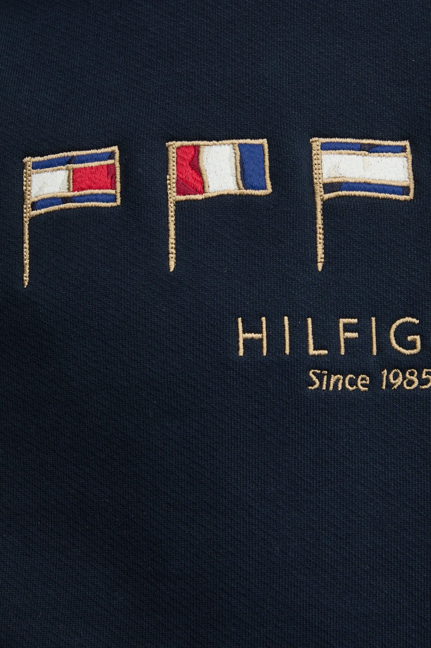 Бавовняна кофта Tommy Hilfiger чоловіча колір синій з капюшоном з аплікацією MW0MW38666 