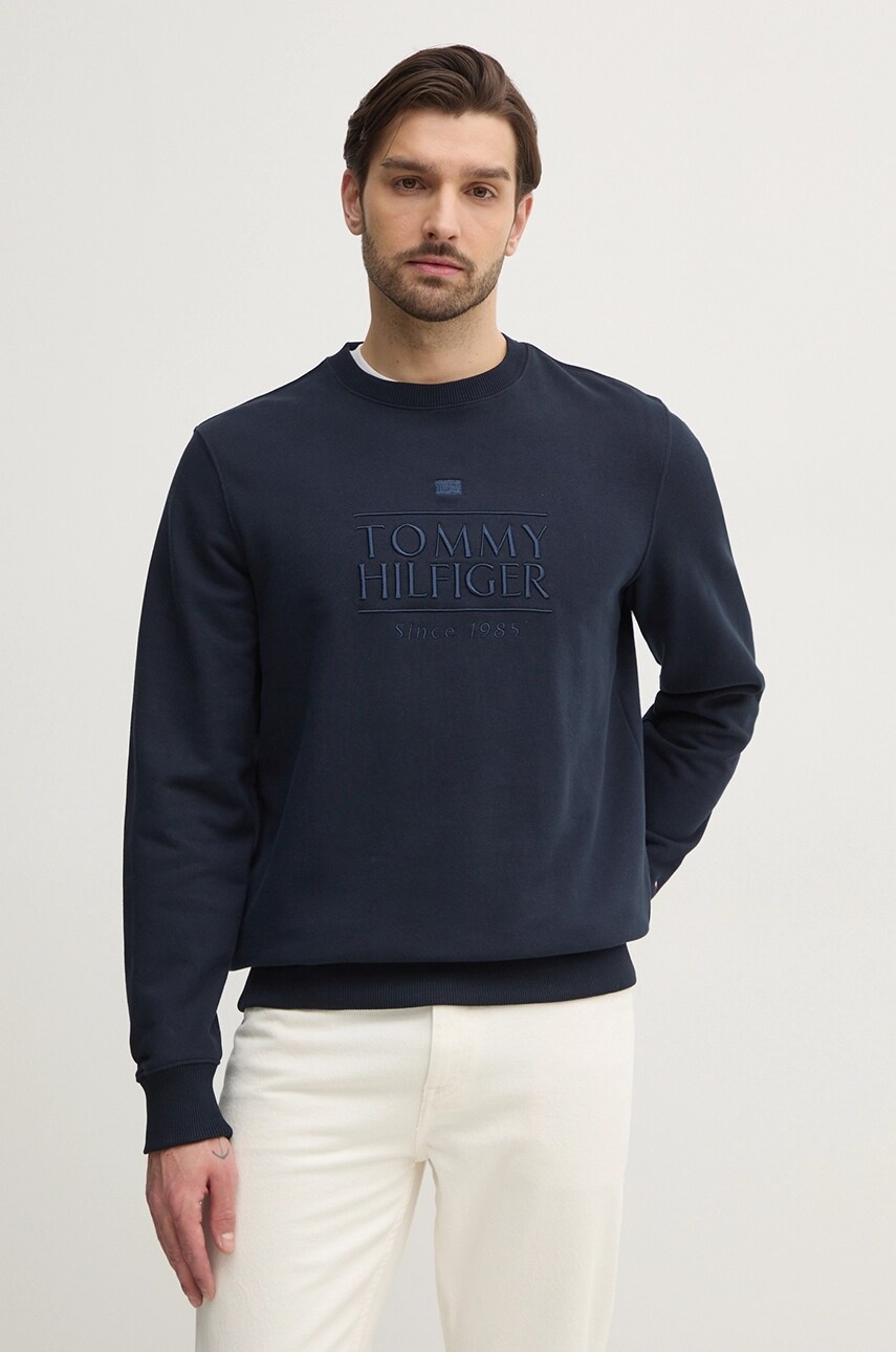 Levně Bavlněná mikina Tommy Hilfiger pánská, tmavomodrá barva, s aplikací, MW0MW38670