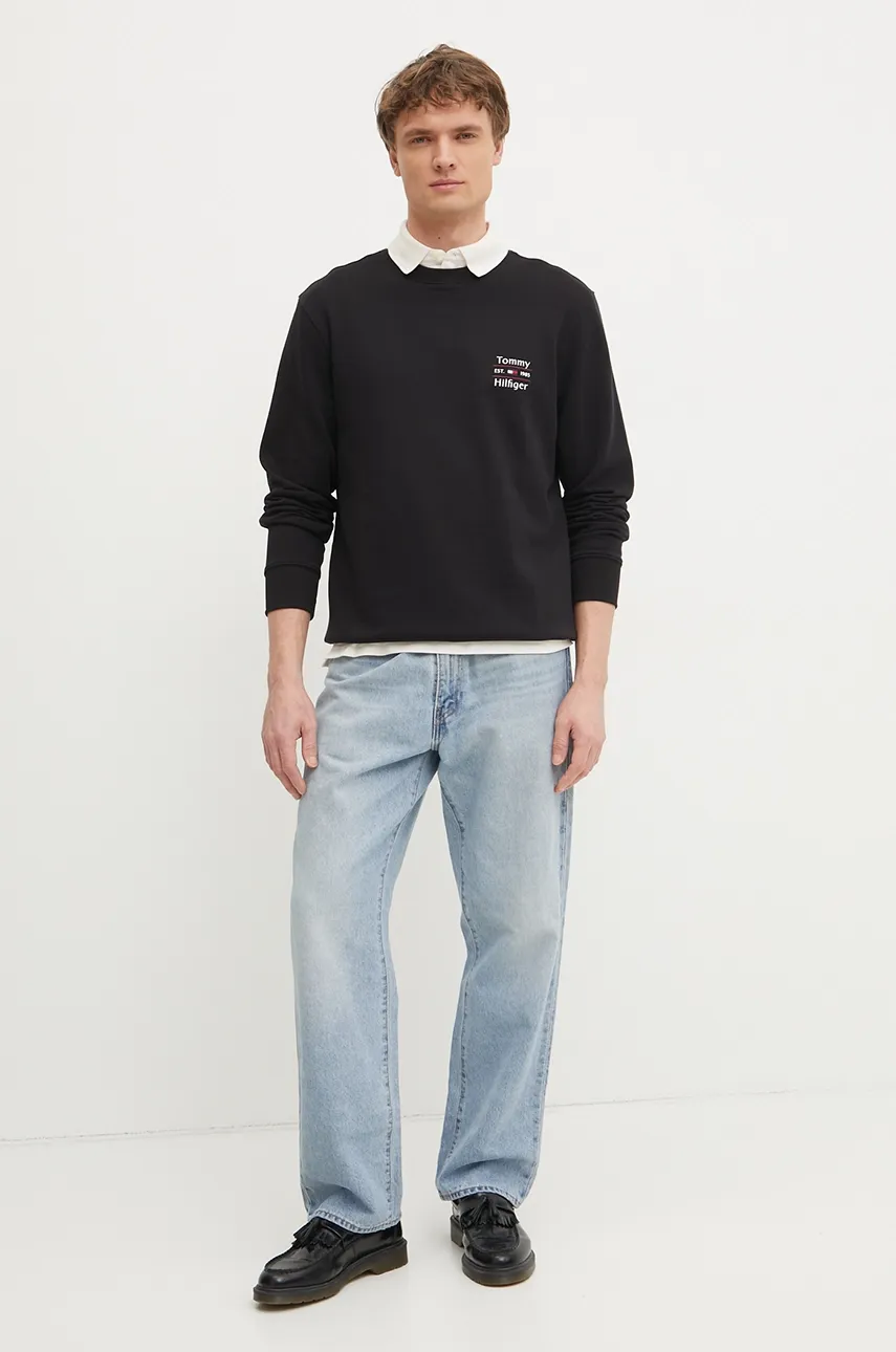 Хлопковая кофта Tommy Hilfiger мужская цвет чёрный с принтом MW0MW38673 Хлопковая кофта Tommy Hilfiger мужская цвет чёрный с принтом MW0MW38673