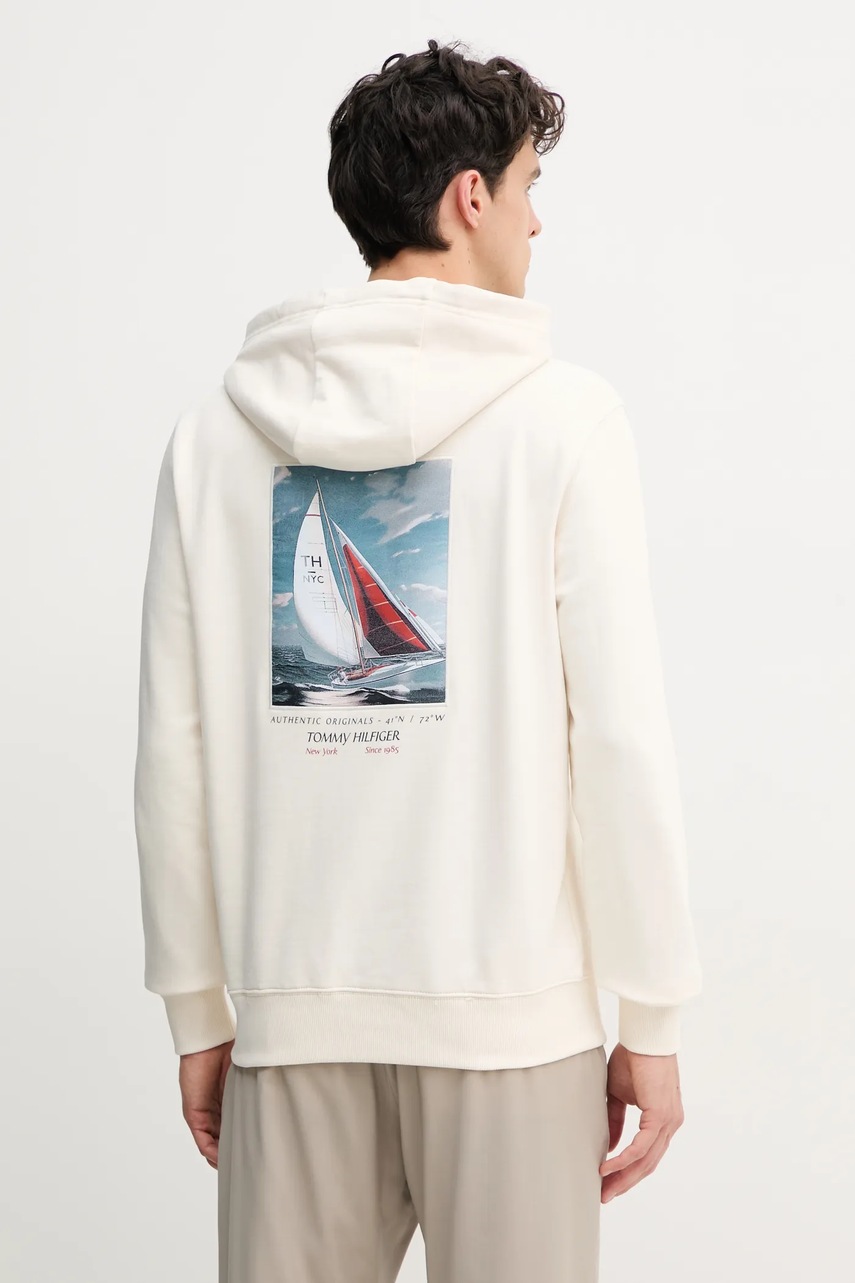 Βαμβακερή μπλούζα Tommy Hilfiger χρώμα: μπεζ, με κουκούλα, MW0MW39151 φωτογραφία