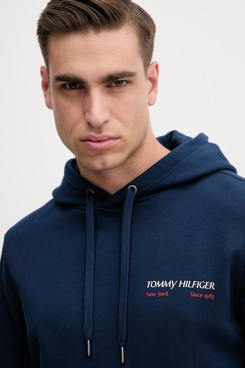 Βαμβακερή μπλούζα Tommy Hilfiger χρώμα: ναυτικό μπλε, με κουκούλα, MW0MW39151 φωτογραφία