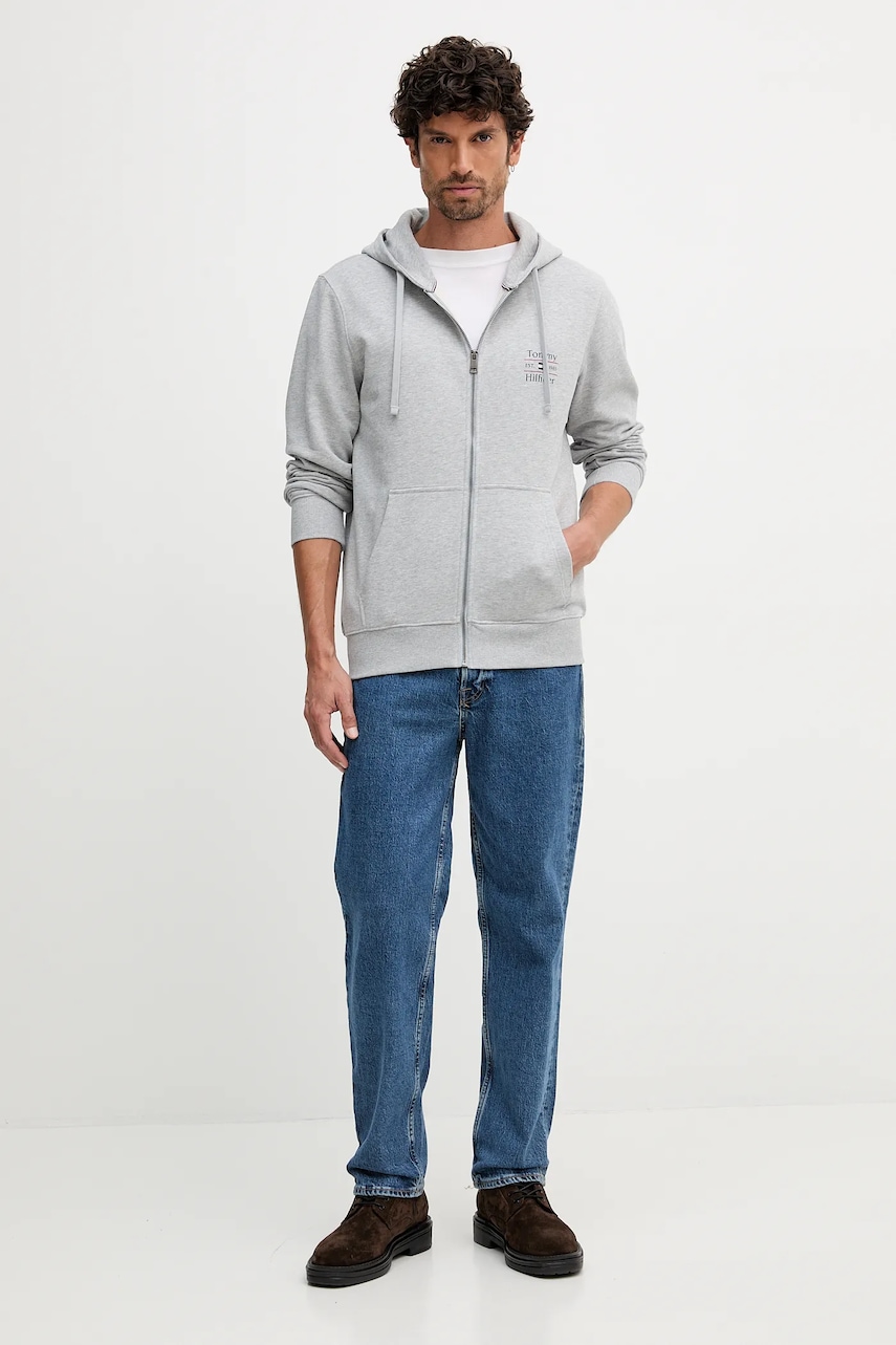 Хлопковая кофта Tommy Hilfiger мужская цвет серый с капюшоном однотонная MW0MW39250 Хлопковая кофта Tommy Hilfiger мужская цвет серый с капюшоном однотонная MW0MW39250