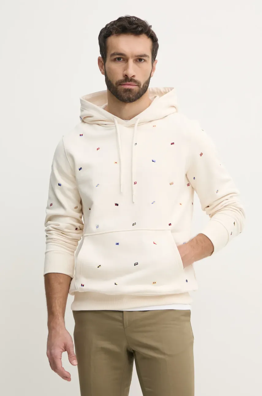 Bavlněná mikina Tommy Hilfiger pánská, béžová barva, s kapucí, s aplikací, MW0MW39310