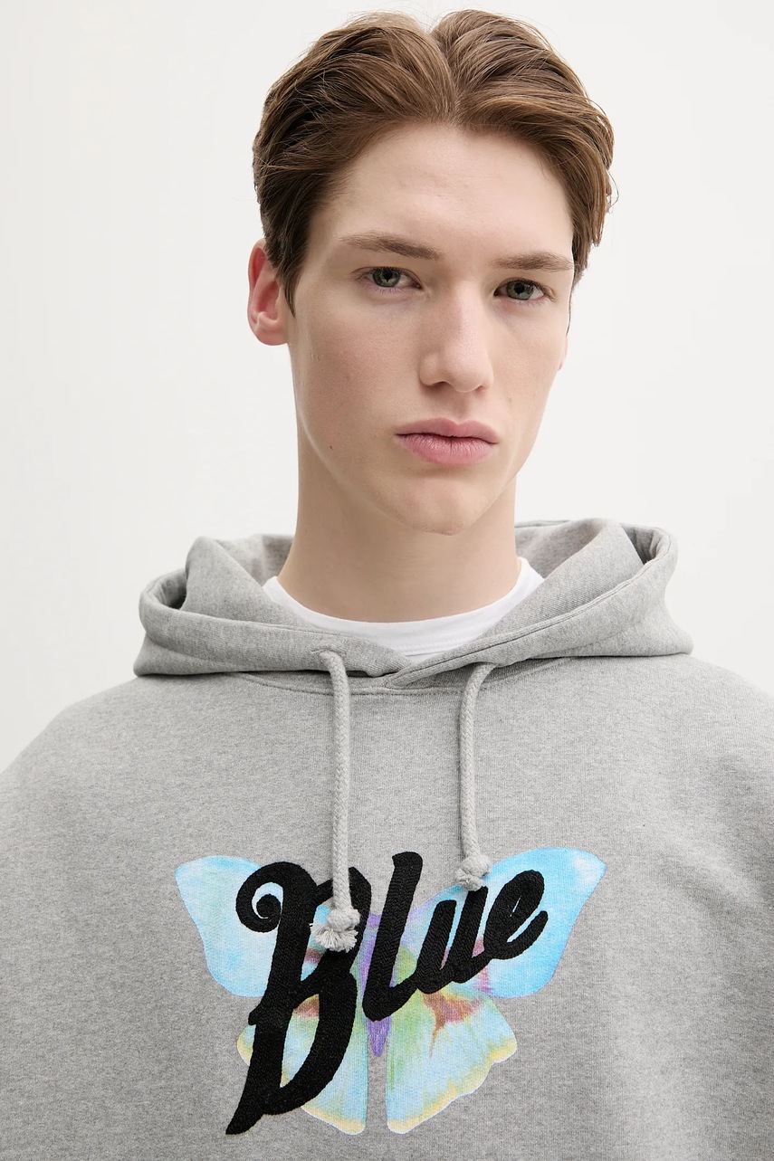 Βαμβακερή μπλούζα BLUEMARBLE χρώμα: γκρι, με κουκούλα, HO01.FL05CA25 φωτογραφία